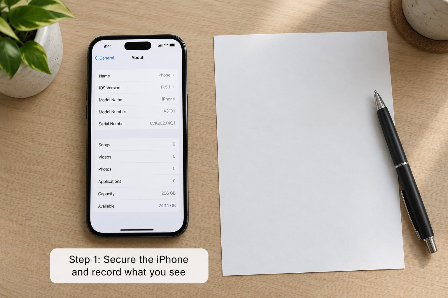 Step 1: Secure the iPhone and record what you see