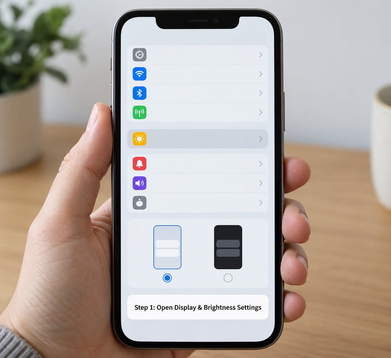 Step 1: Open Display &amp; Brightness Settings