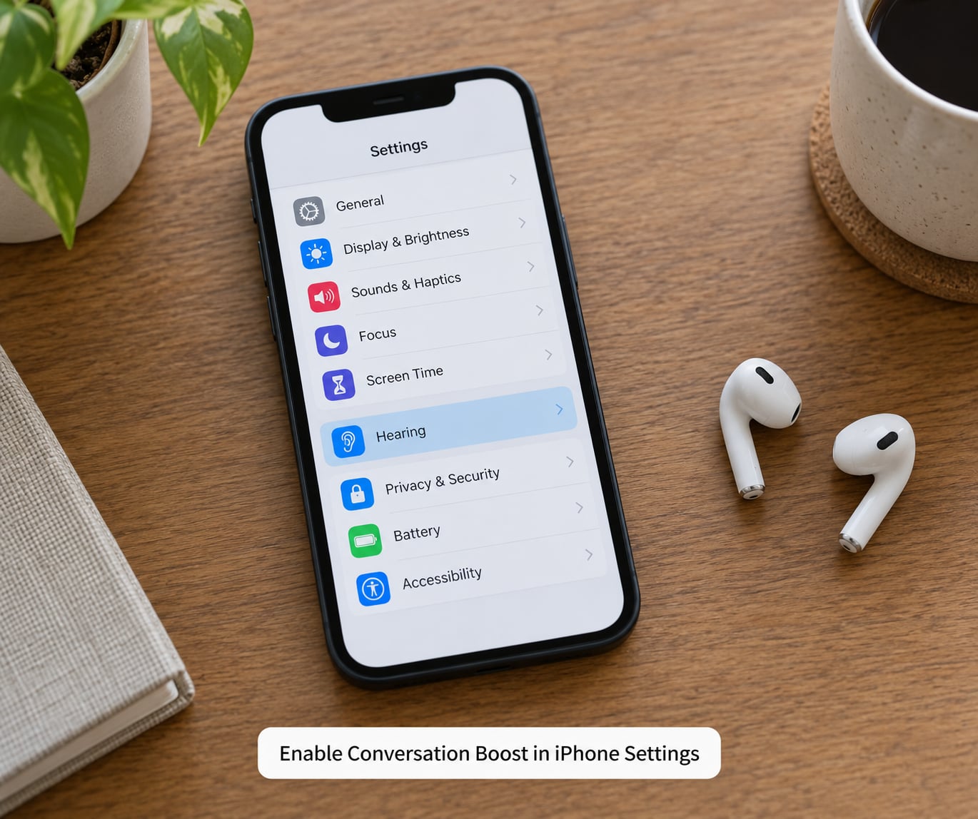 Enable Conversation Boost in iPhone Settings