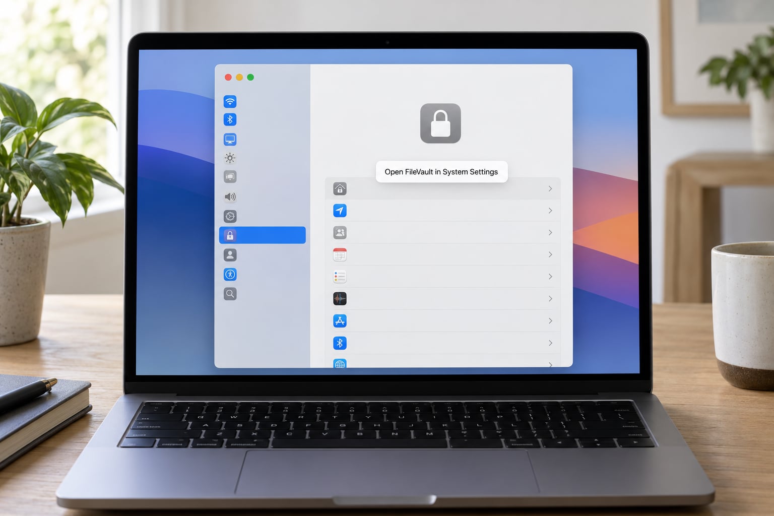 Open FileVault in System Settings